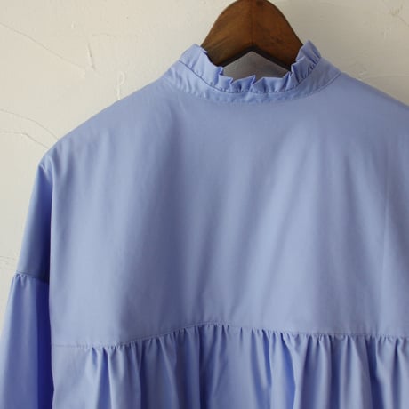 **再入荷** Linenya リネンヤ　コットンフリル長袖ブラウス　#ホワイト、ライトブルー、ネイビー、千鳥