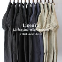 **またまたまた再入荷** LinenYa リネンヤ　リネンスタンドカラーワンピース　#ブラック、ネイビー、ベージュ、チャコール　【送料無料】