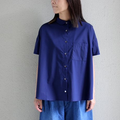Linenya リネンヤ　コットンタイプライター丸襟半袖ブラウス　#ネイビー、ブラウン