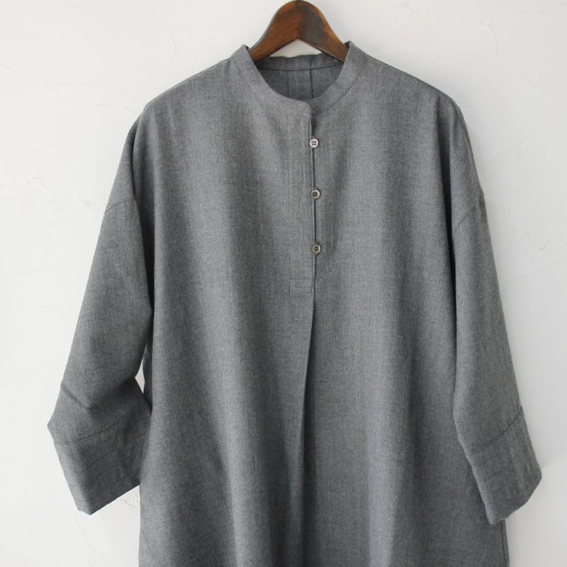 LinenYa リネンヤ ウールバンドカラーワンピース #ネイビー、グレー