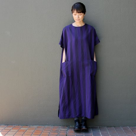 **またまた再入荷** homspun ホームスパン　コットンリネン太ストライプBIGワンピース