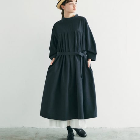 MAGALI マガリ　オールドコットンハイネックワンピース　#カフェオレ、チャコール　【送料無料】