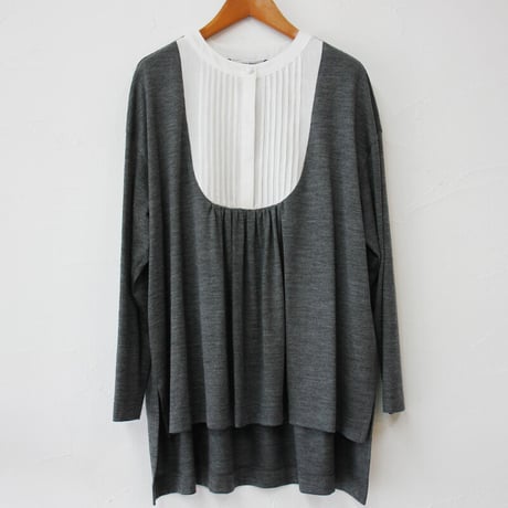 atelier naruse アトリエナルセ　wool＆linen bosom shirt cut and sew ウール＆リネンブザムシャツカットソー #グレイ、ブラック