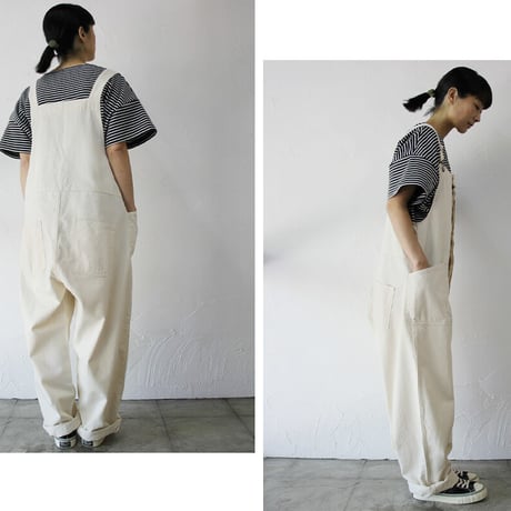 **再入荷** sasanqua by trees サザンカバイツリーズ　10ozカツラギデニムワークオール　#インディゴ、アイボリー