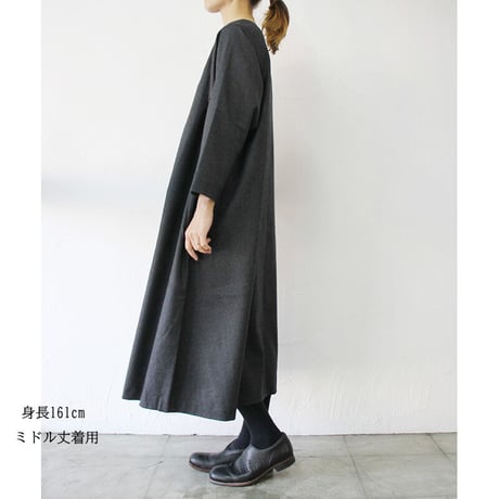**再入荷** Linenya リネンヤ　ウール起毛サイドギャザーワンピース　#グレー　【送料無料】