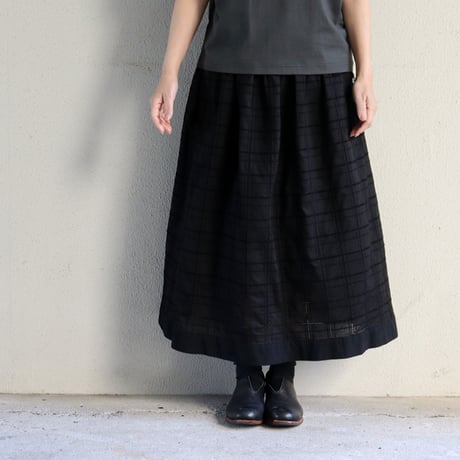 MAGALI マガリ　ガーメントダイ・コットンレース・サイドボタンスカート　#ブラック