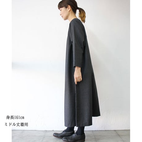 **再入荷** Linenya リネンヤ　ウール起毛サイドギャザーワンピース　#グレー　【送料無料】