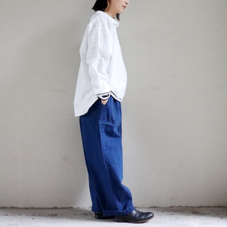 **今季も再入荷** homspun ホームスパン　10ozデニムギャザーパンツ　#ホワイト、ブリーチブルー、ブルー