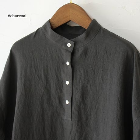 **またまたまた再入荷** LinenYa リネンヤ　リネンスタンドカラーワンピース　#ブラック、ネイビー、ベージュ、チャコール　【送料無料】