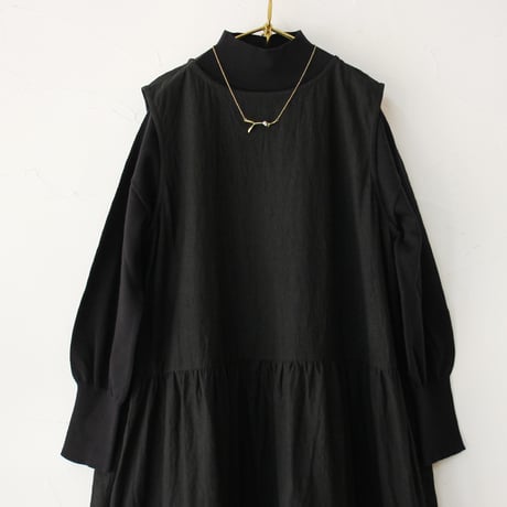**再々入荷** Linenya リネンヤ　コットンリネンティアードワンピース（厚地）　#ブラック　【送料無料】