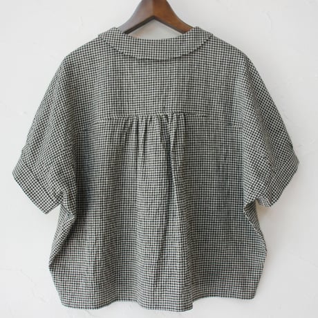 MAGALI マガリ　リネンコットンギンガム・フラットカラーブラウス　#ベージュ
