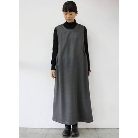 homspun ホームスパン  80/2ウールサージノースリーブワンピース　#チャコール、ブラック　【送料無料】