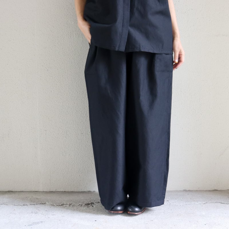 再入荷**homspun ホームスパン W/Lワイドギャザーパンツ #ダーク 