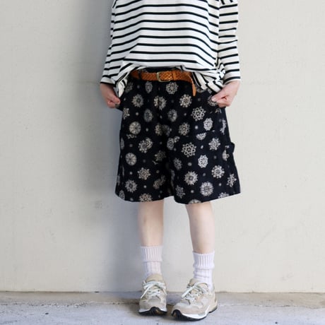 FUNSET OF ART ファンセットオブアート　紋抜染ダブルニーショートパンツ　#ブラック　【送料無料】
