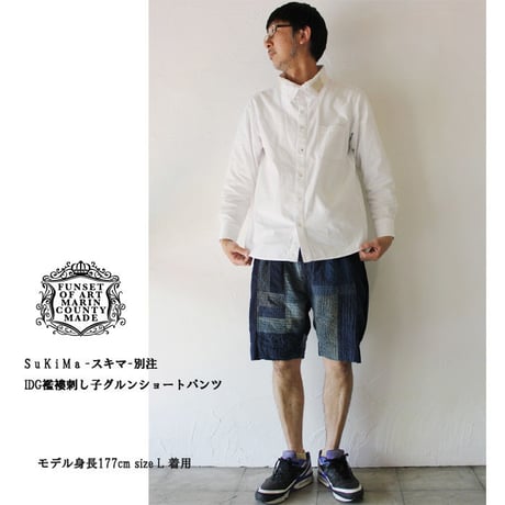 **S u K i M a-スキマ-別注** FUNSET OF ART ファンセットオブアート　RANRU刺し子グルンショートパンツ　♯インディゴ　【送料無料】