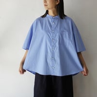 Linenya リネンヤ　ストライプバンドカラー半袖シャツ　#ライトブルー　【送料無料】