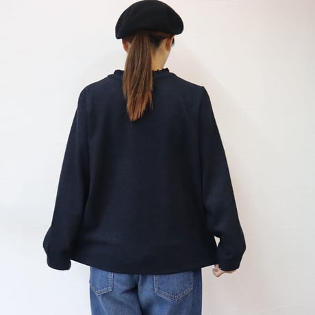**再入荷** Linenya リネンヤ　ドットボタンフリルカーデ　#ネイビー、エンジ　【送料無料】