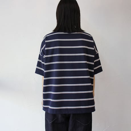 TRAVAIL MANUEL トラバイユマニュアル　オーガニックボーダースリットTシャツ　#オフ白、ネイビー