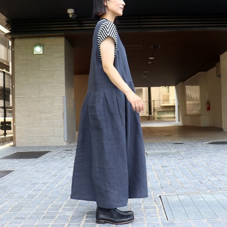 LinenYa リネンヤ　遠州織リネンタックジャンパースカート　#ネイビー、チャコール　【送料無料】