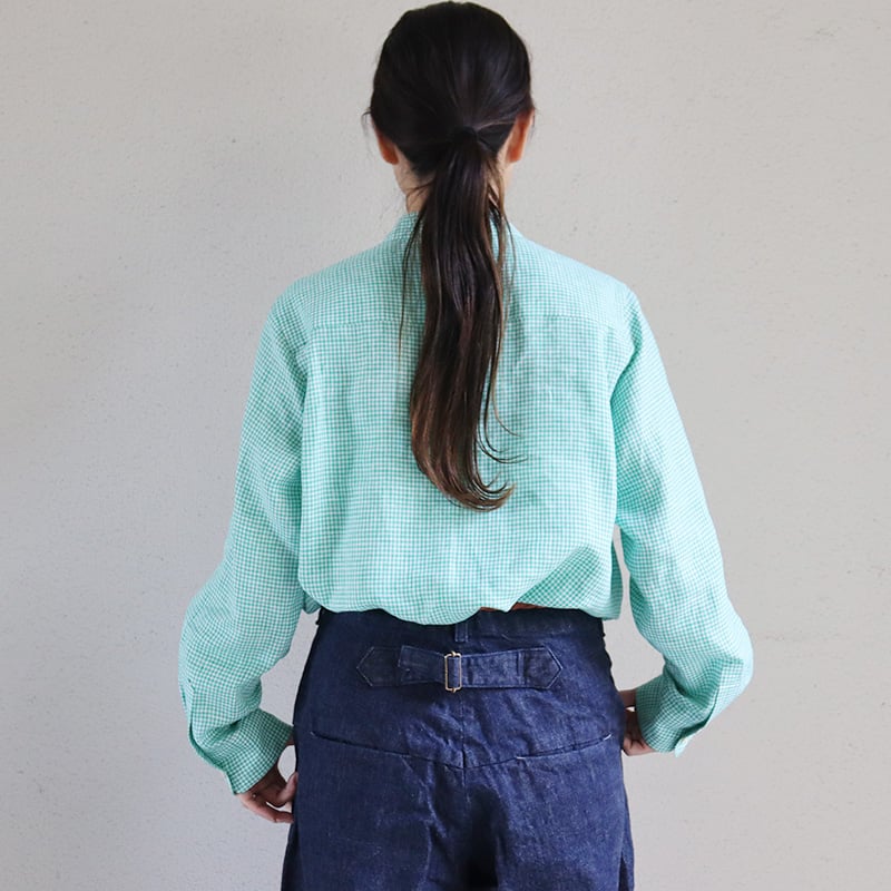 atelier naruse / アトリエナルセ | linen W button blouse gingham ダブルボタン ギンガム ブラウス | F | ブラック/ホワイト | レディース linen W button blouse / gingham - atelier naruse｜Online store｜the an