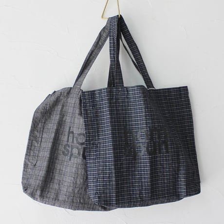 homspun ホームスパン　C/Lチェックロゴプリント入りトートバッグ　#グレーチェック、ネイビーチェック