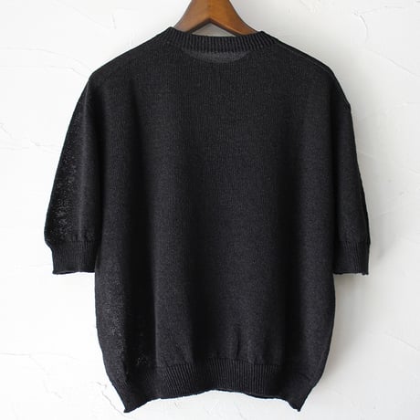 **再入荷** LinenYa リネンヤ as it is. 和紙混クルーネック半袖ニット　#ブラック、ベージュ
