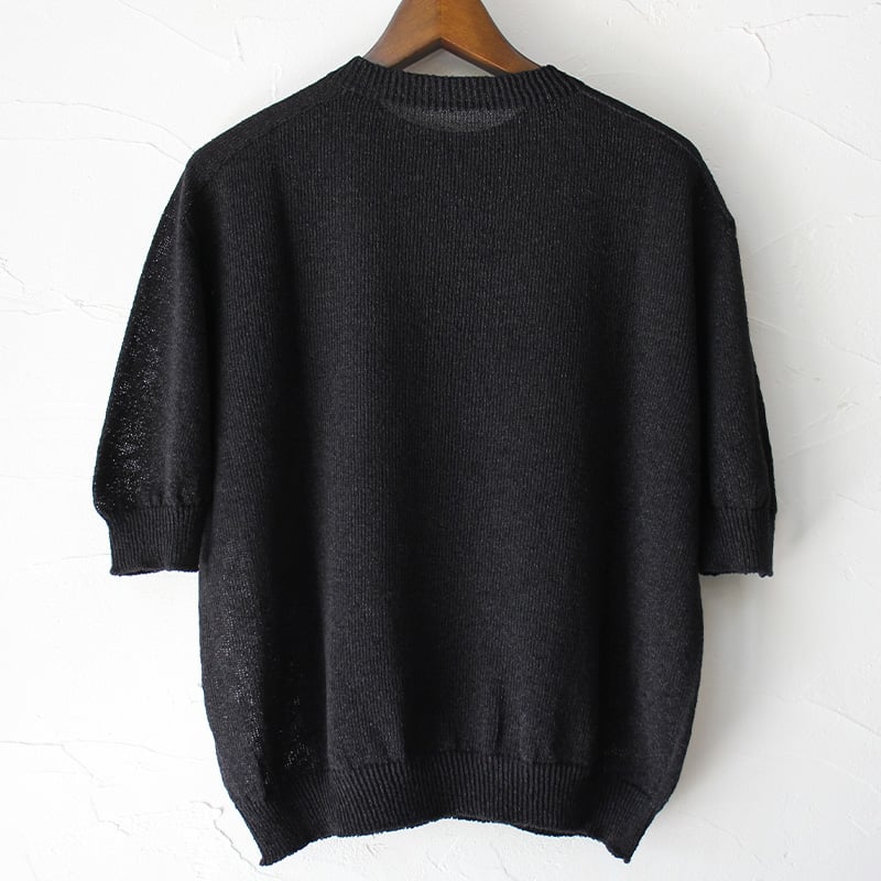 リネンヤ　Linenya コットンクルーネック半袖ニット 黒 リネンヤ Linenya コットンクルーネック半袖ニット 黒 再入荷全6