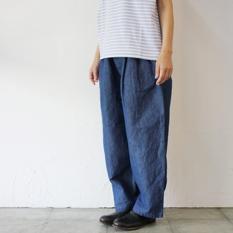 TRAVAIL MANUEL トラバイユマニュアル　綿麻デニムバームパンツ　#ライトインディゴ、インディゴ