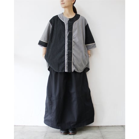 FUNSET OF ART ファンセットオフアート　ピンストライプOXベースボールシャツ #ブラックｘグレー　【送料無料】