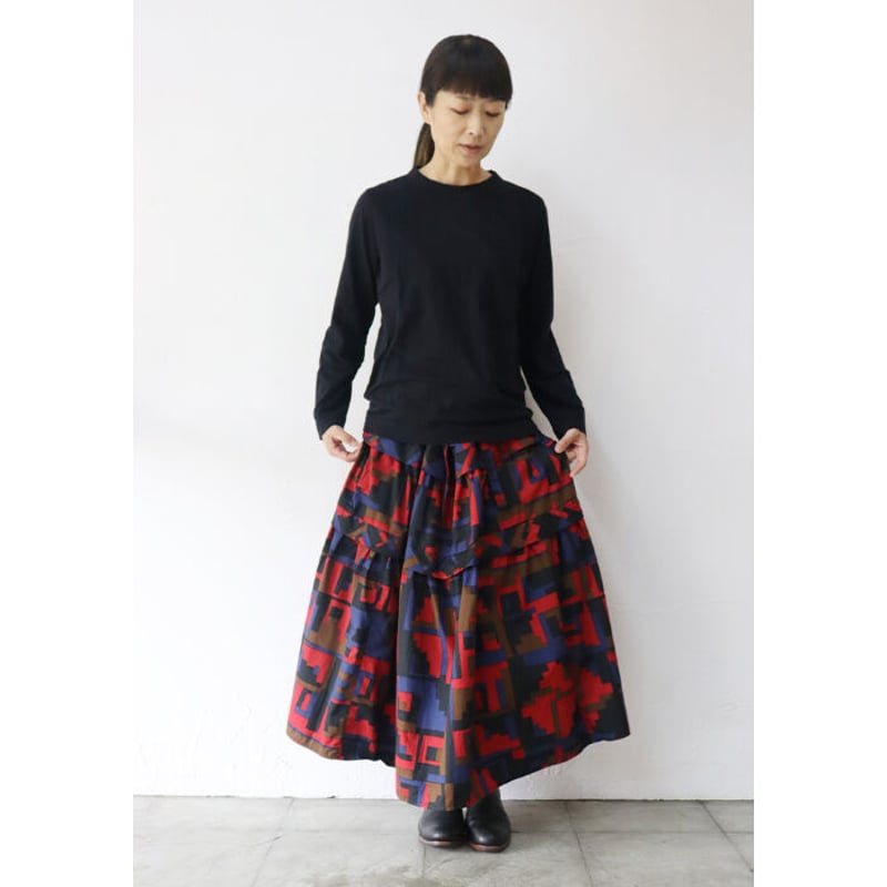 HERITANOVUM プリントティアードスカート FREE ヘリテノーム homspun ホームスパン パッチワークプリントティアードスカート