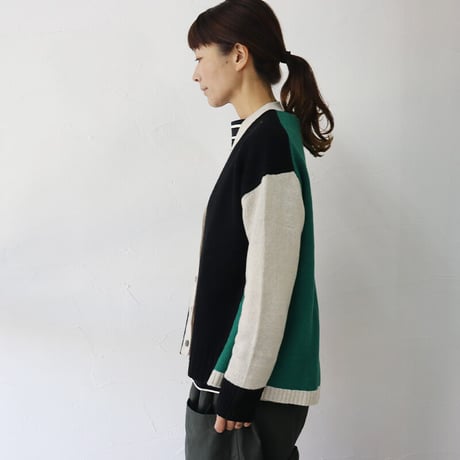 **再入荷**　mao made マオメイド　ウールクレイジーパターンカーディガン　#ブラック、ネイビー、レッド
