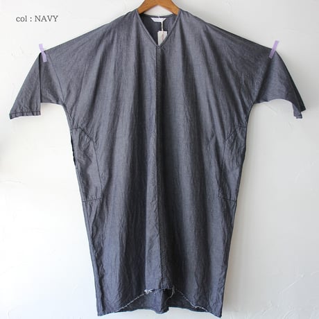 **再入荷** homspun ホームスパン　ライトオンスシャンブレープルオーバーワンピース　#ブルー、ネイビー、ブラック