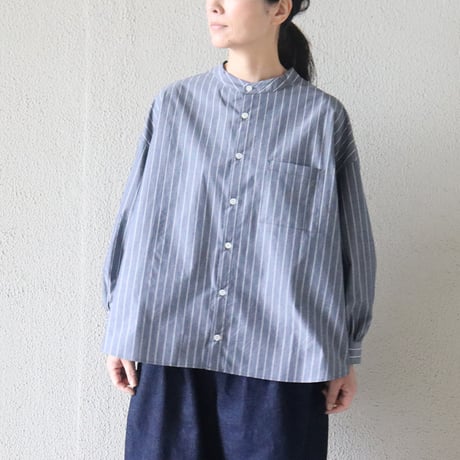 **またまたまた再入荷** LinenYa リネンヤ　コットンタイプライターバンドカラーシャツ　#ホワイト、ネイビー