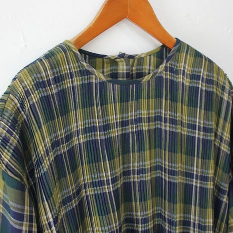 maison de soil メゾンドソイル WOOL COTTON  CHECK CREW NECK P/O DRESS WITH MINI PINTUCK　綿ウールチェックピンタックワンピース