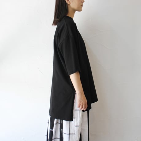 TRAVAIL MANUEL トラバイユマニュアル　ミディ天竺BIGスリットTシャツ　 #ホワイト、ブラック