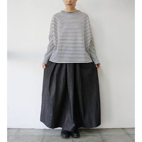 Linenya リネンヤ　ロッカク長袖Tシャツ　#ガーゼボーダー、ミニ裏毛グレー