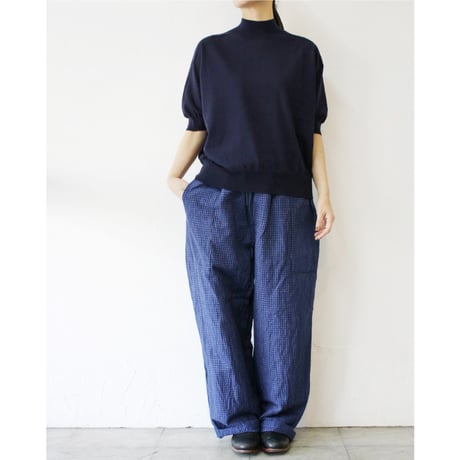 **またまたまた再入荷** LinenYa リネンヤ as it is.  コットンモックネック5分袖ニット　#ネイビー、ブラック、ホワイト