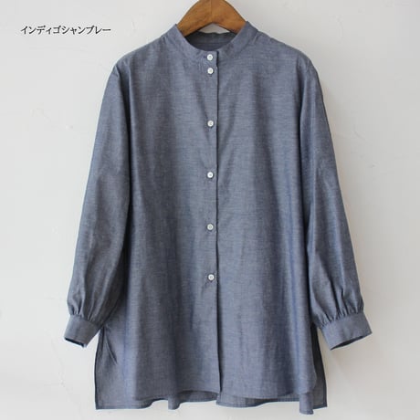 Linenya リネンヤ　インディゴシャンブレースリットセミロングシャツ　#インディゴ