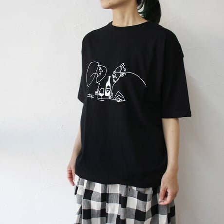 **再入荷**anme アンヌ　Dinner柄半袖Tシャツ　#ブラック