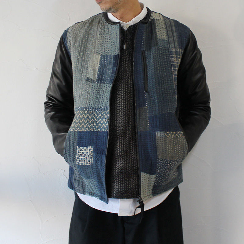 【最終お値下げ】FUNSET OF ART IDG刺し子襤褸レザーシングルJKT FUNSET OF ART ファンセットオブアート インディゴRANRU刺し子x