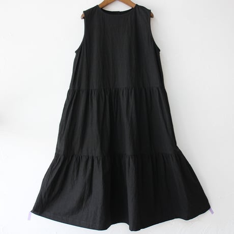 **再々入荷** Linenya リネンヤ　コットンリネンティアードワンピース（厚地）　#ブラック　【送料無料】