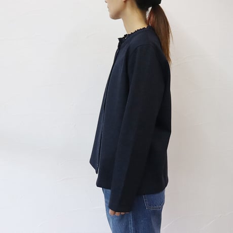 **再入荷** Linenya リネンヤ　ドットボタンフリルカーデ　#ネイビー、エンジ　【送料無料】