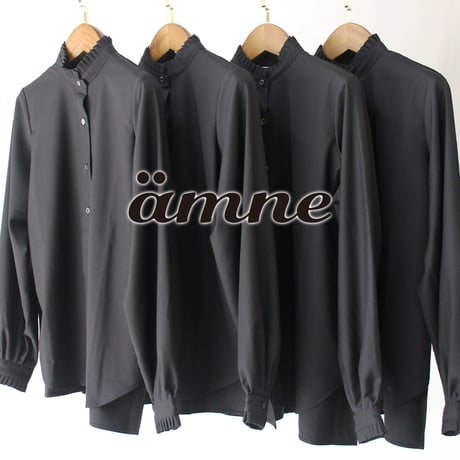 **再入荷** amne アンヌ　GABARDINE frilled blouse　ギャバジンフリルブラウス　#ブラック