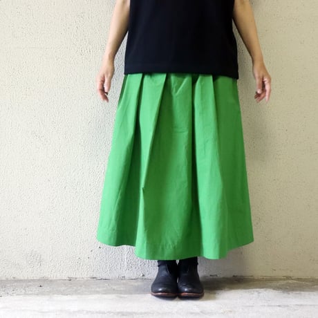 **再入荷** LinenYa リネンヤ　綿麻タックフレアスカート　#イエローグリーン 【送料無料】