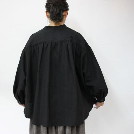 **再入荷** Linenya リネンヤ　リネンバンドカラーシャツ　#ホワイト、アイボリー、グレー、ブラック