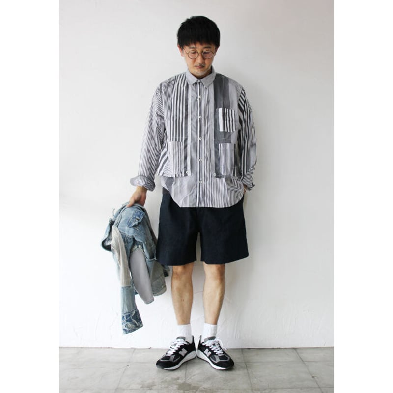 【AURORA boutique】ニットパッチワークストライプシャツ AURORA boutique】ニットパッチワークストライプシャツ