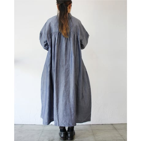 **再入荷**LinenYa リネンヤ　テンセルリネンスタンドカラーワンピース　#シャンブレー