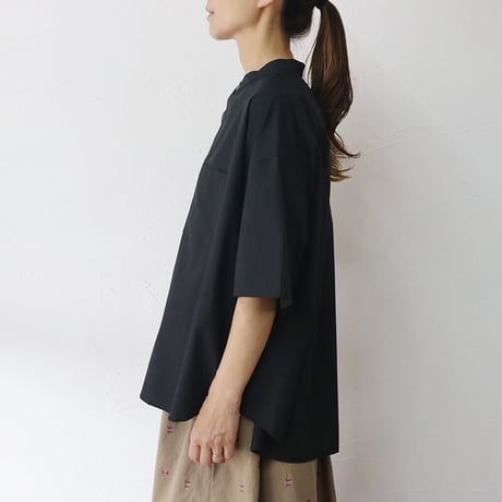 **またまた再入荷** Linenya リネンヤ　ギザコットンバンドカラー半袖シャツ　#ブラック【送料無料】