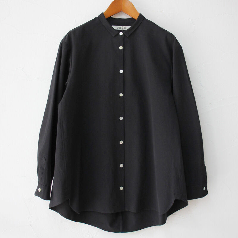 【入手困難】ススリ　オーバーサイズヘムレンシャツ　ユニセックス　ブラック　日本製 SUSURI ススリ ヘムレンシャツ #greenish black , off white