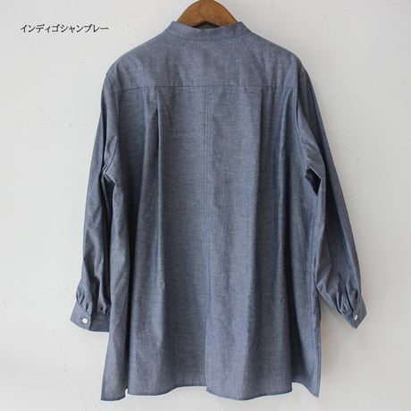Linenya リネンヤ　インディゴシャンブレースリットセミロングシャツ　#インディゴ